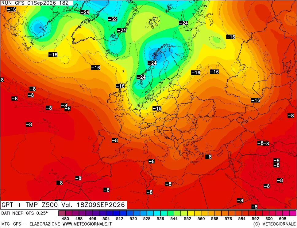 mappa 500 hPa GPT + Temp