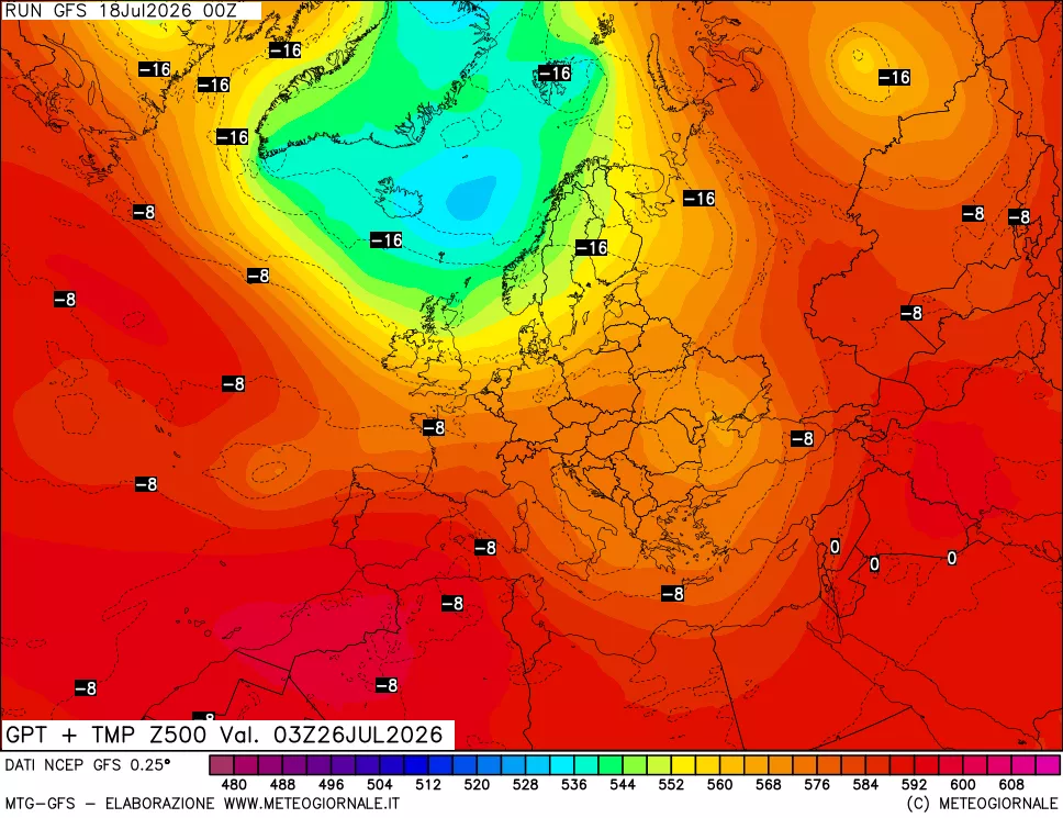 mappa 500 hPa GPT + Temp