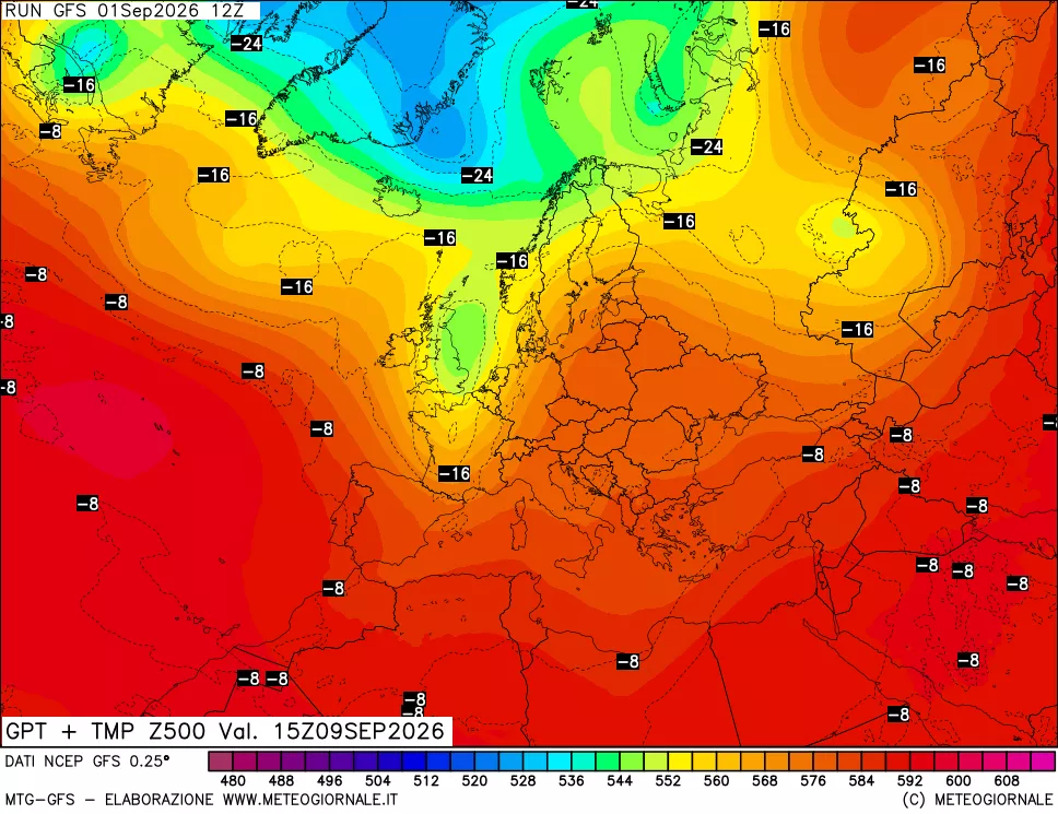 mappa 500 hPa GPT + Temp