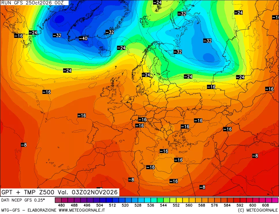 mappa 500 hPa GPT + Temp