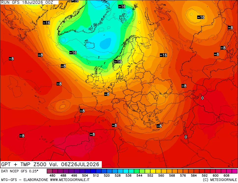 mappa 500 hPa GPT + Temp