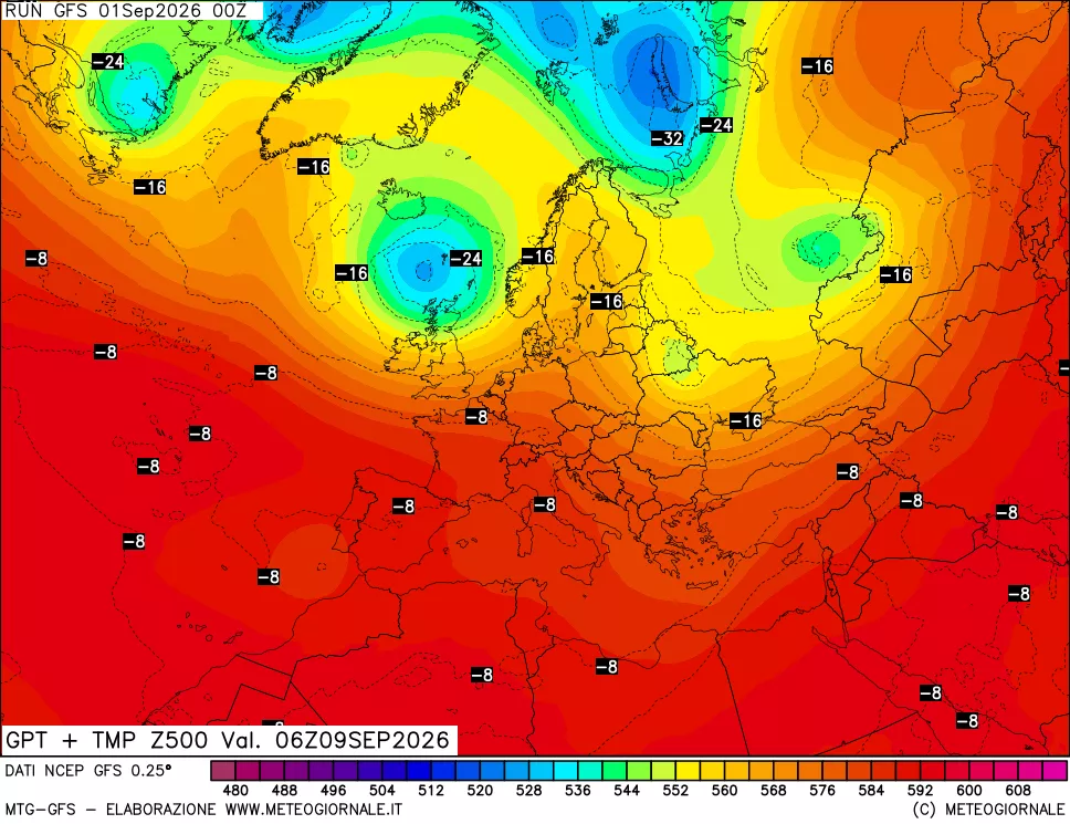 mappa 500 hPa GPT + Temp