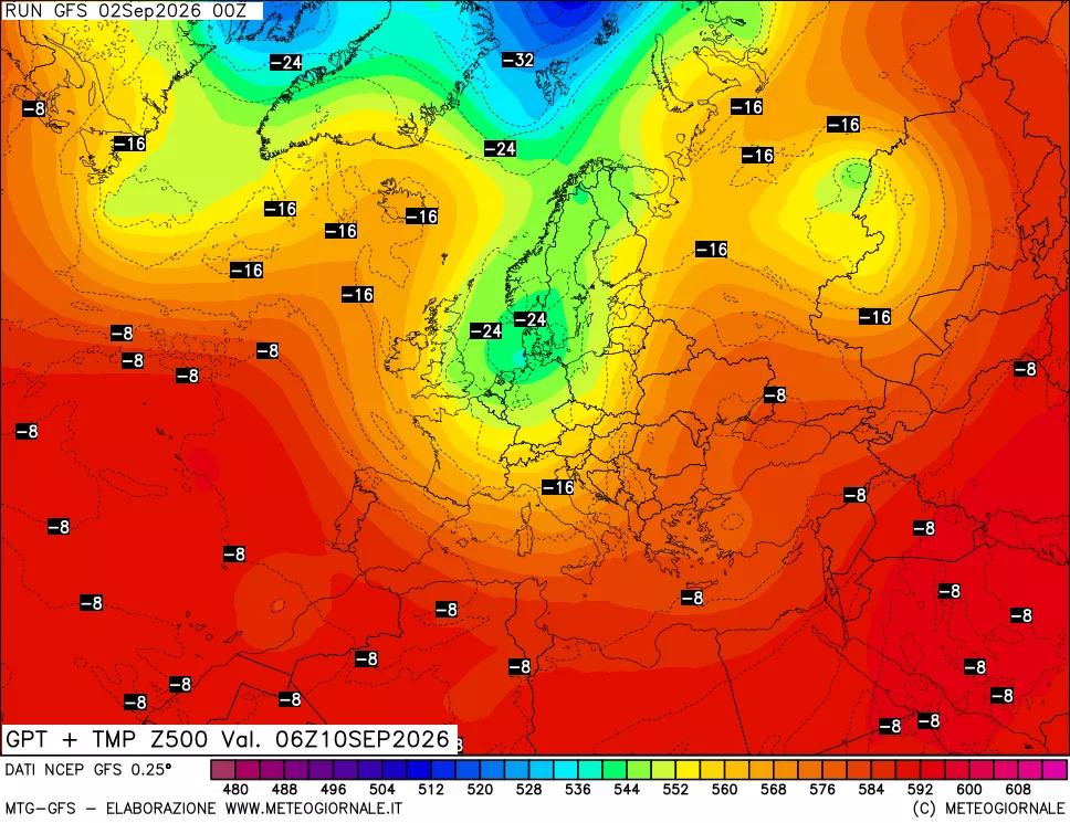 mappa 500 hPa GPT + Temp