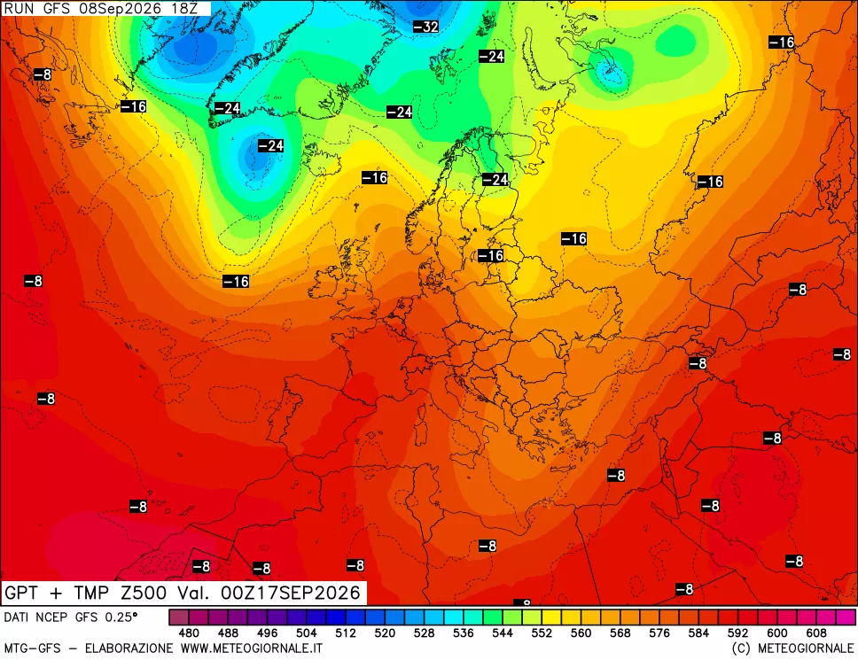 mappa 500 hPa GPT + Temp