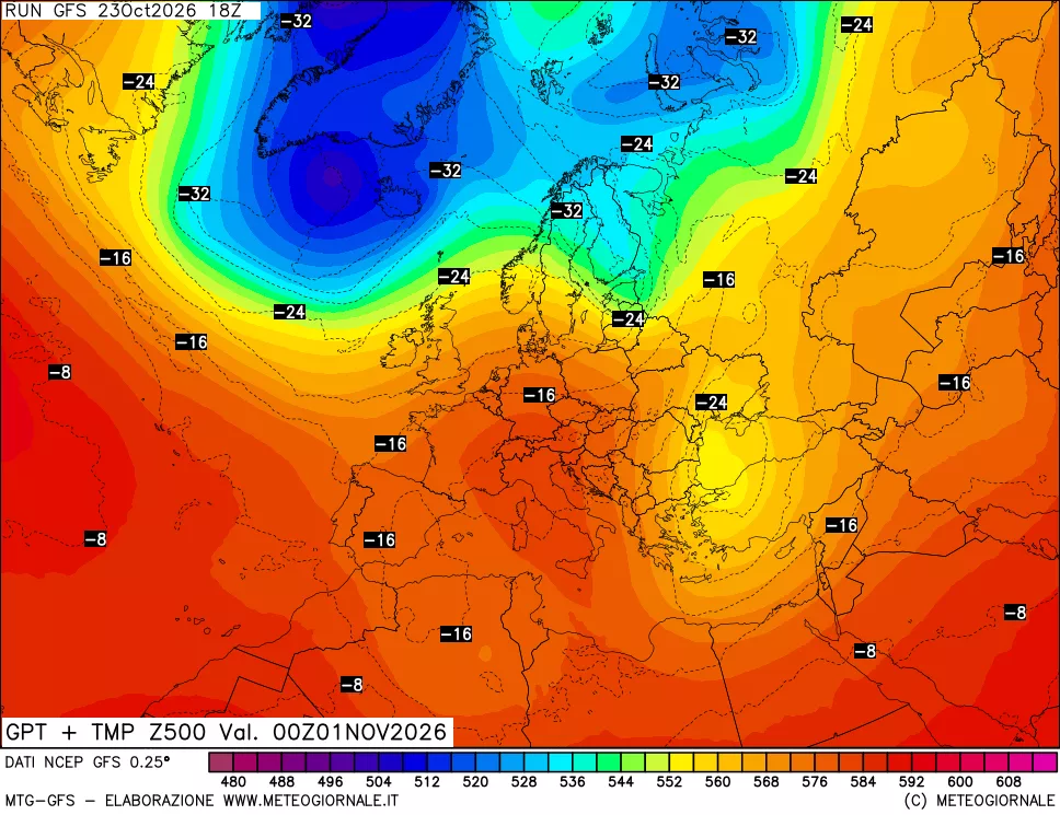 mappa 500 hPa GPT + Temp