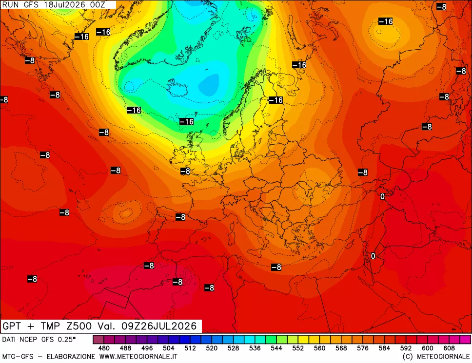 mappa 500 hPa GPT + Temp