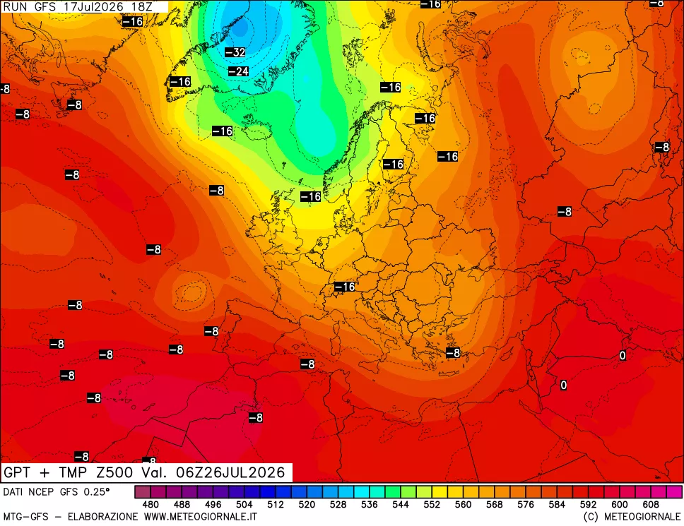 mappa 500 hPa GPT + Temp