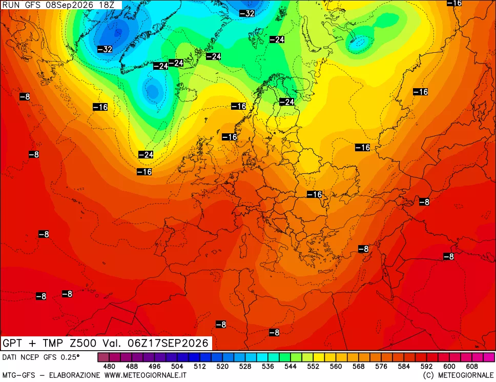 mappa 500 hPa GPT + Temp