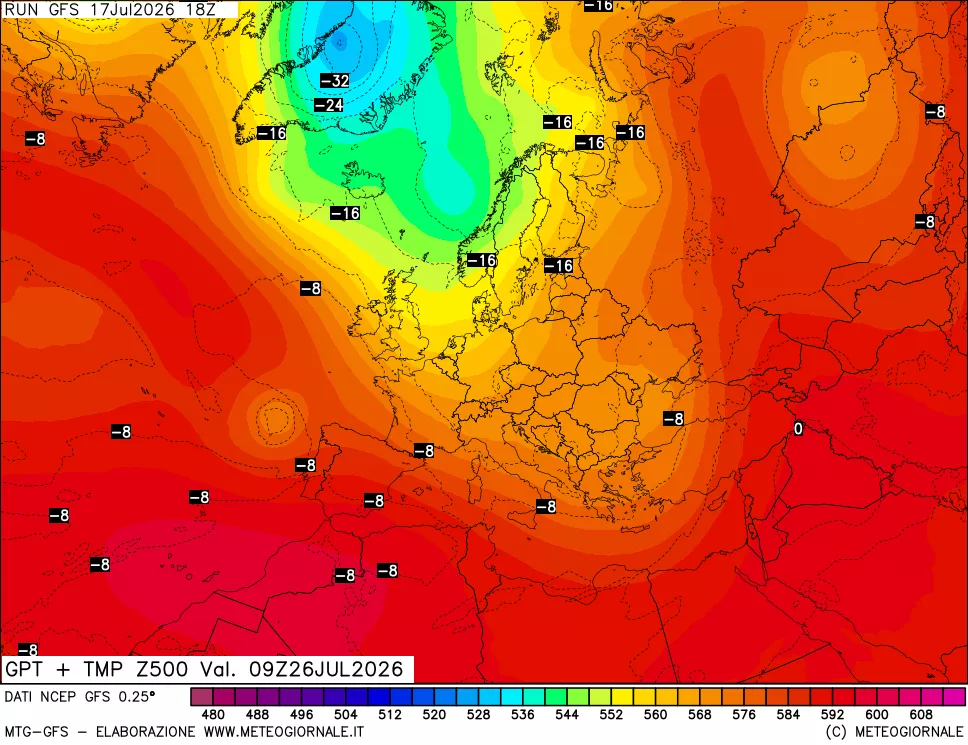 mappa 500 hPa GPT + Temp