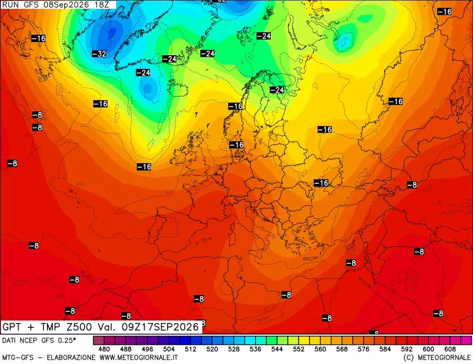 mappa 500 hPa GPT + Temp