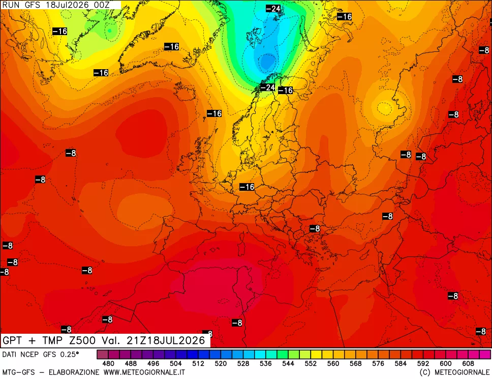 mappa 500 hPa GPT + Temp