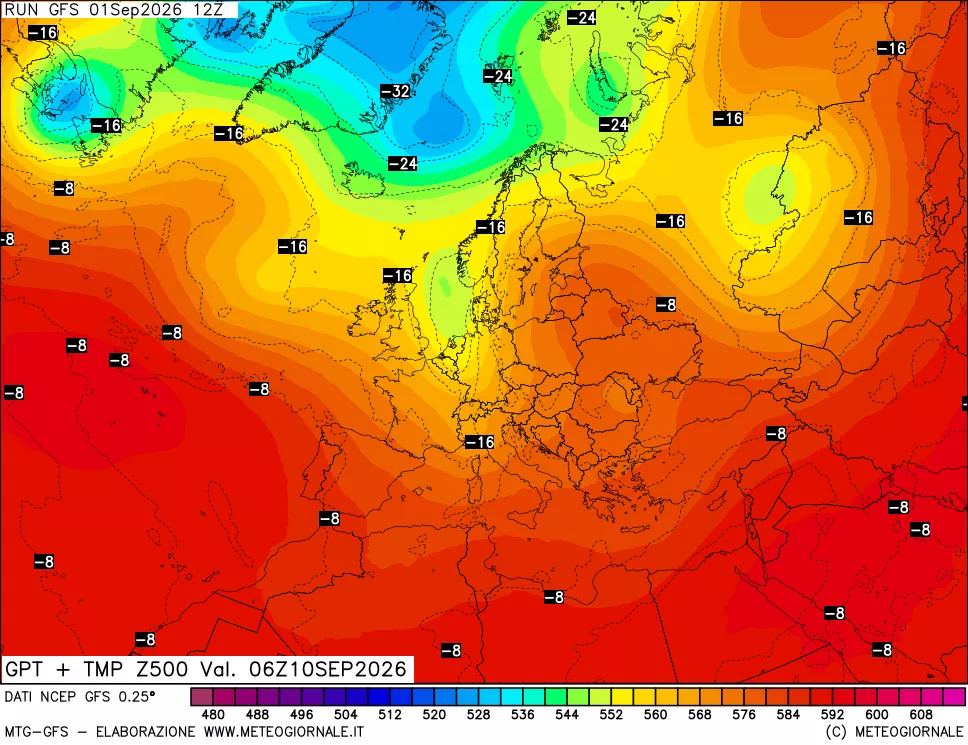 mappa 500 hPa GPT + Temp