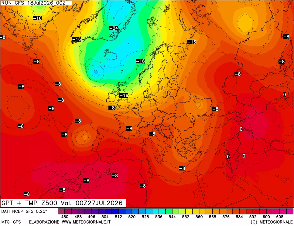 mappa 500 hPa GPT + Temp