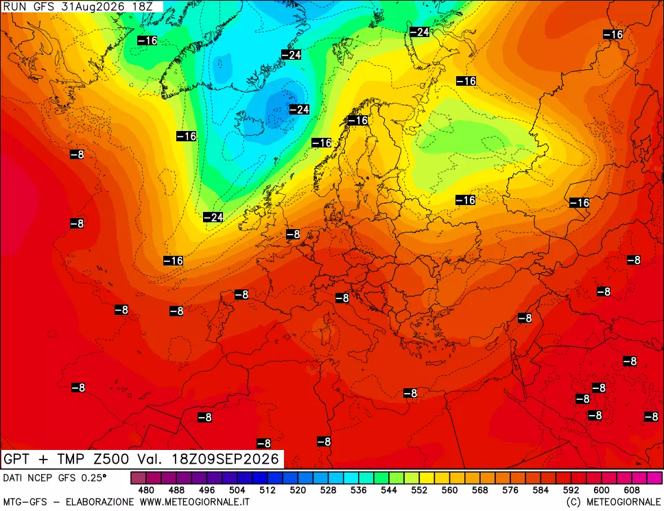 mappa 500 hPa GPT + Temp