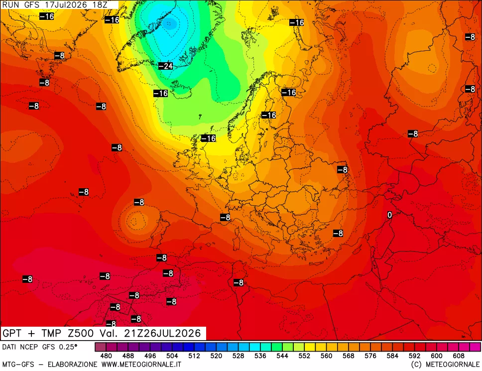 mappa 500 hPa GPT + Temp