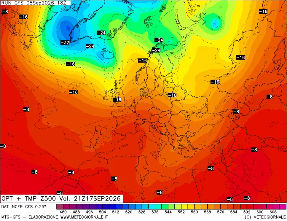 mappa 500 hPa GPT + Temp