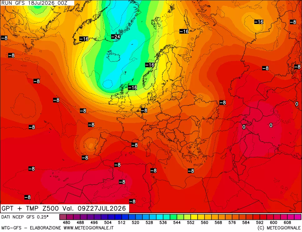 mappa 500 hPa GPT + Temp
