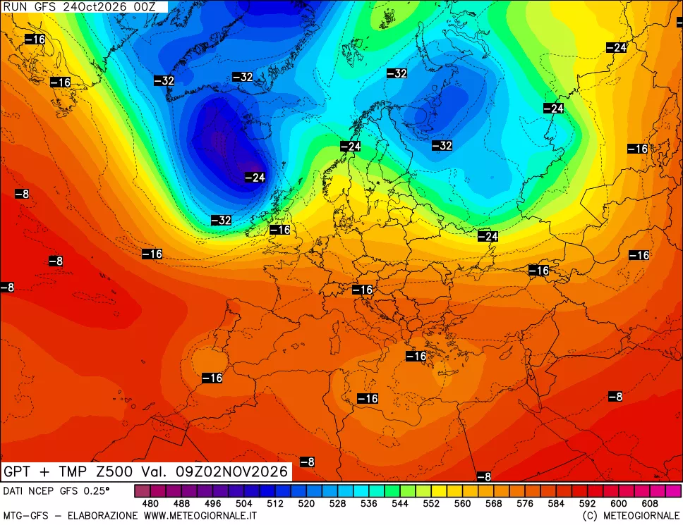 mappa 500 hPa GPT + Temp