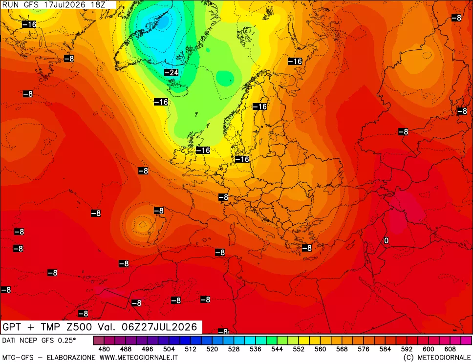 mappa 500 hPa GPT + Temp