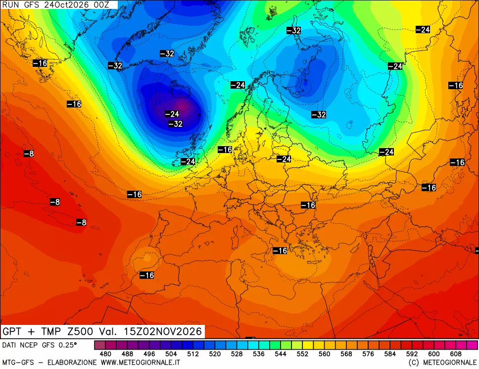 mappa 500 hPa GPT + Temp