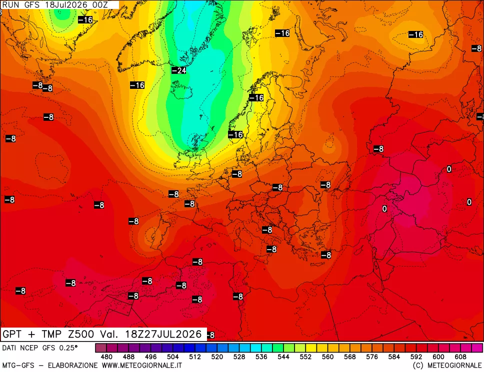 mappa 500 hPa GPT + Temp