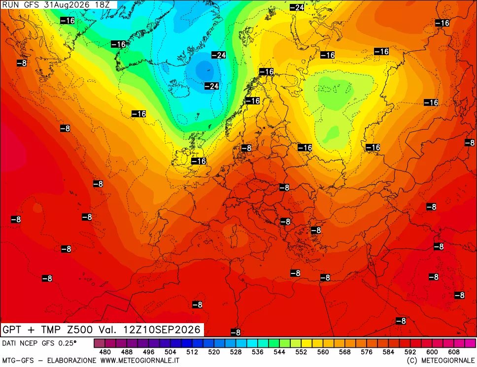 mappa 500 hPa GPT + Temp