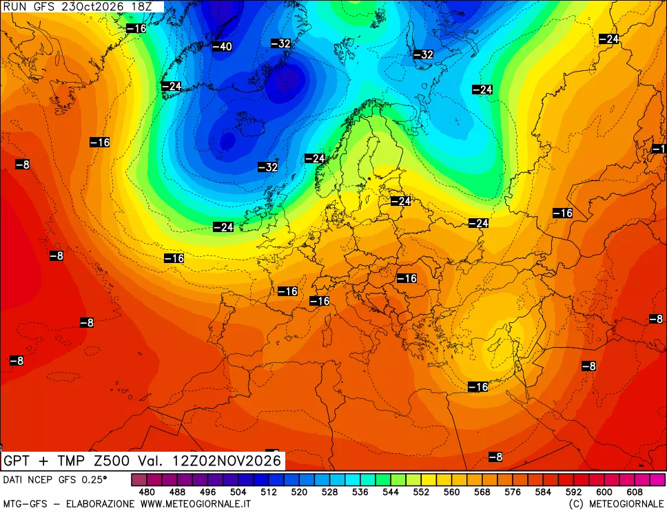 mappa 500 hPa GPT + Temp