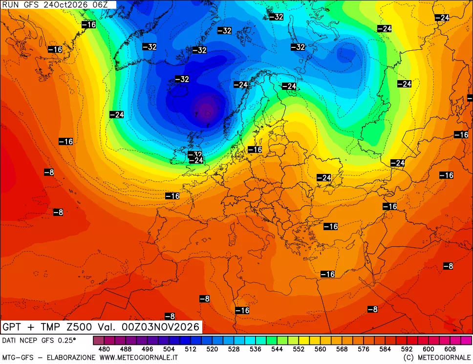 mappa 500 hPa GPT + Temp