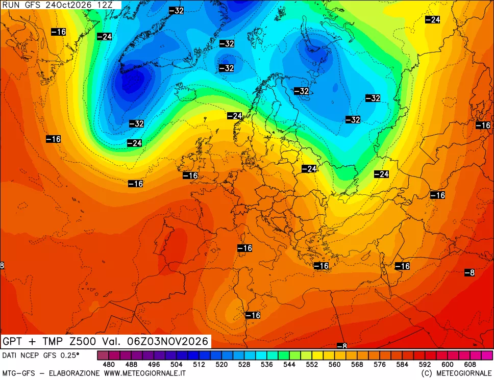 mappa 500 hPa GPT + Temp