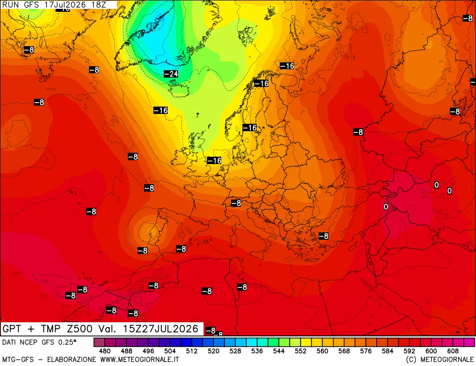 mappa 500 hPa GPT + Temp