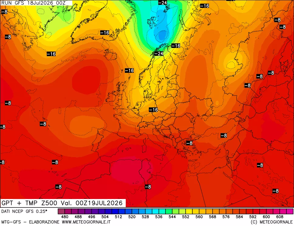 mappa 500 hPa GPT + Temp