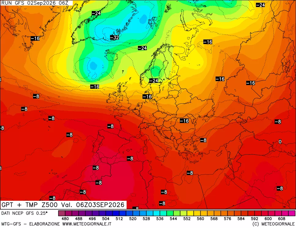 mappa 500 hPa GPT + Temp