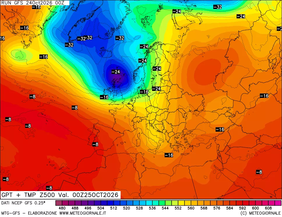 mappa 500 hPa GPT + Temp