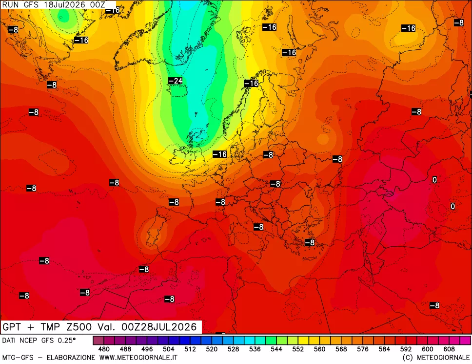 mappa 500 hPa GPT + Temp