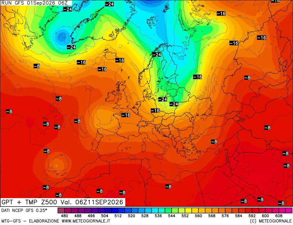 mappa 500 hPa GPT + Temp