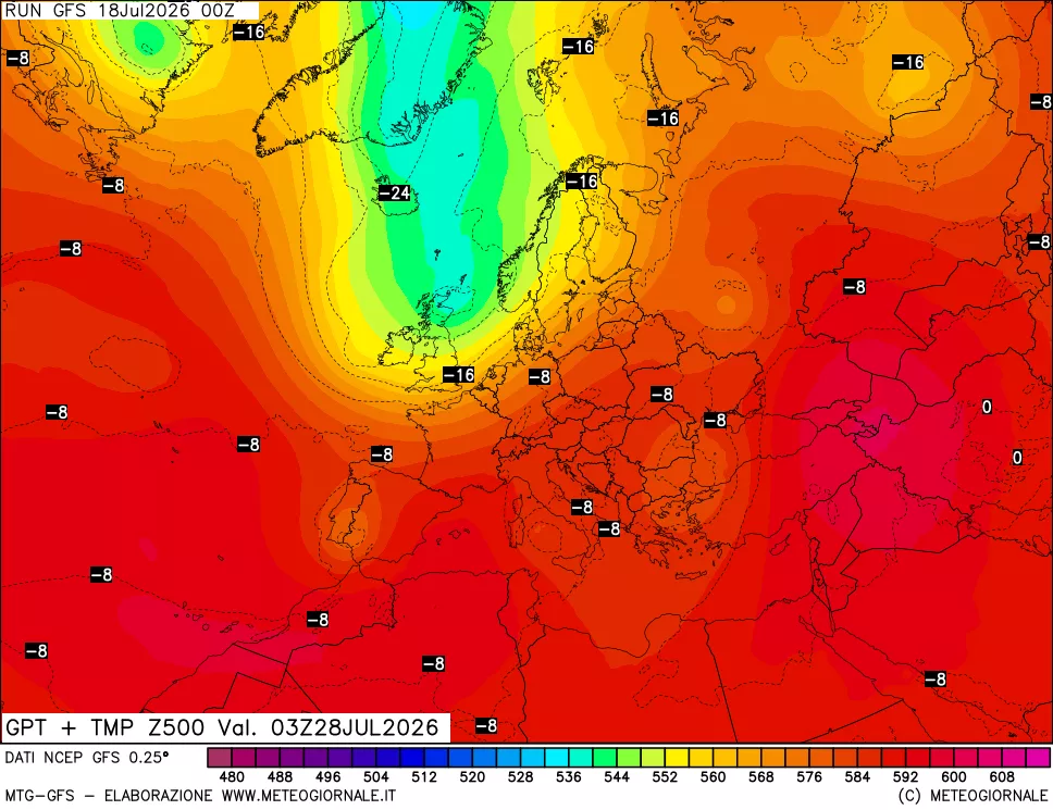 mappa 500 hPa GPT + Temp