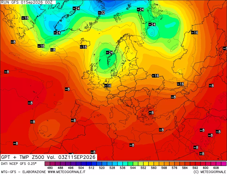 mappa 500 hPa GPT + Temp
