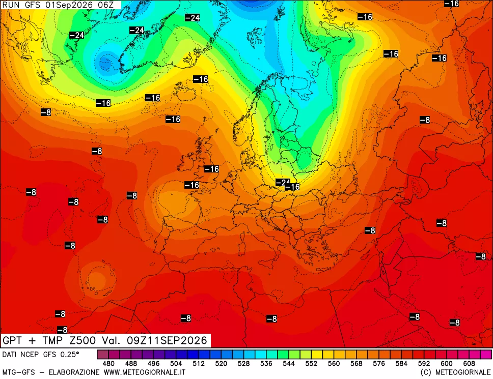 mappa 500 hPa GPT + Temp
