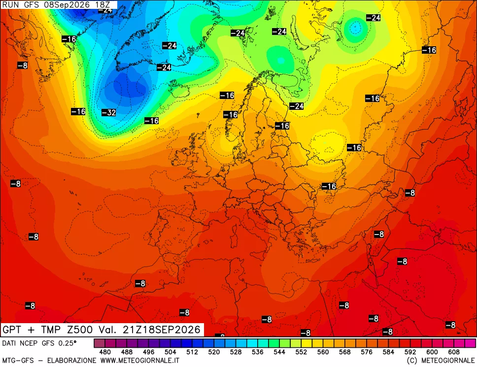 mappa 500 hPa GPT + Temp