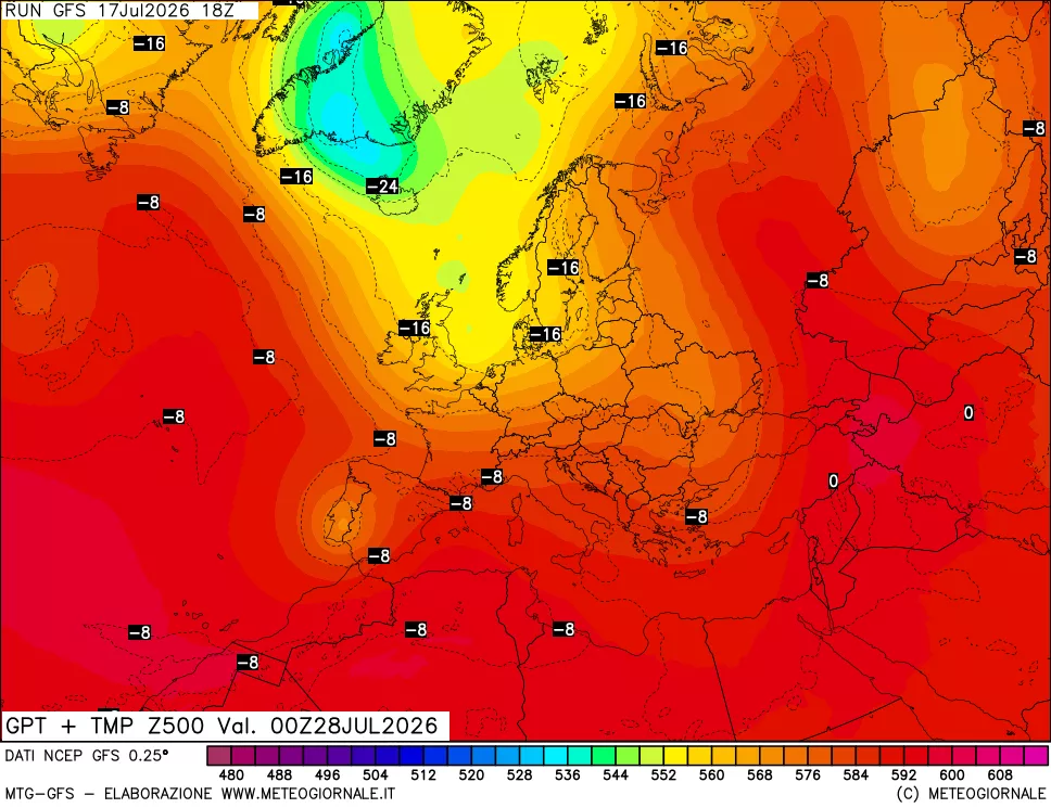 mappa 500 hPa GPT + Temp