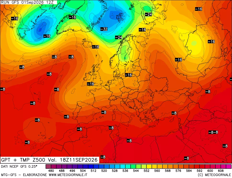 mappa 500 hPa GPT + Temp