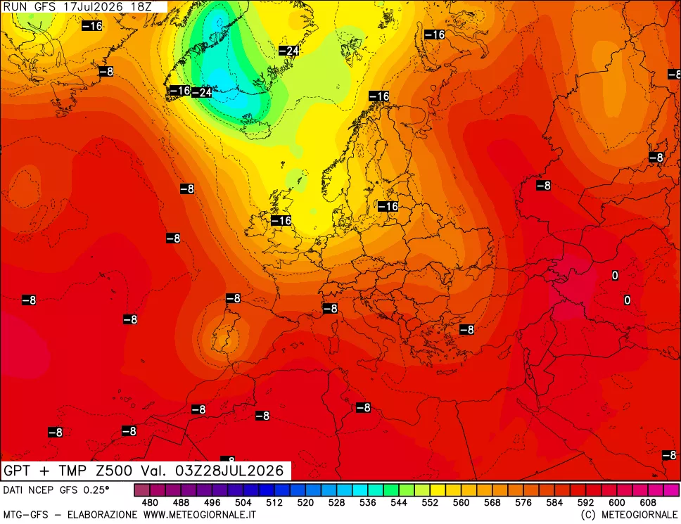 mappa 500 hPa GPT + Temp