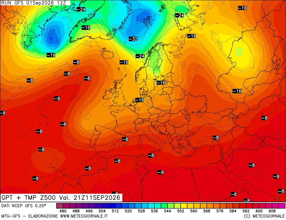mappa 500 hPa GPT + Temp