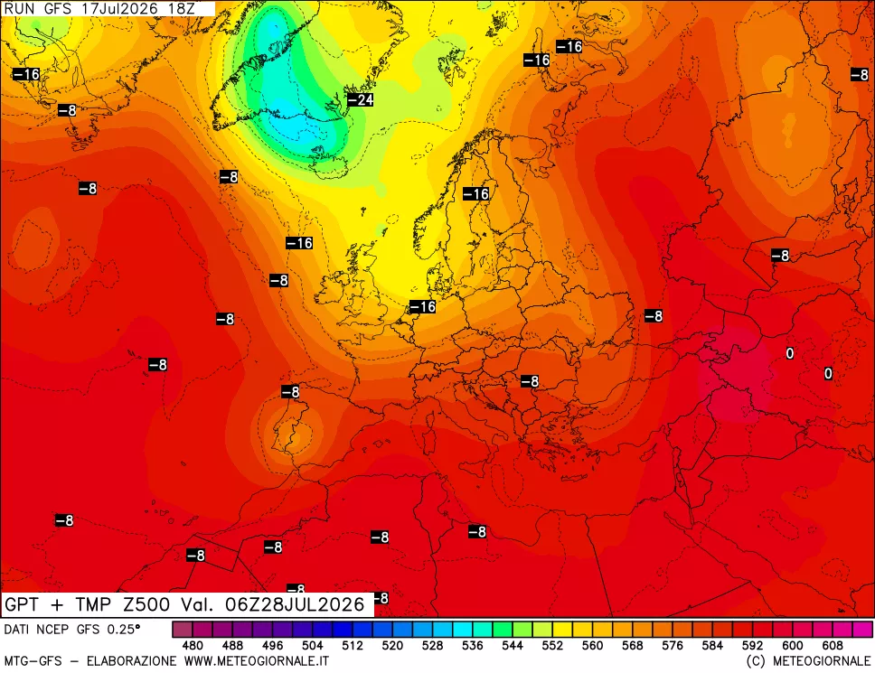 mappa 500 hPa GPT + Temp
