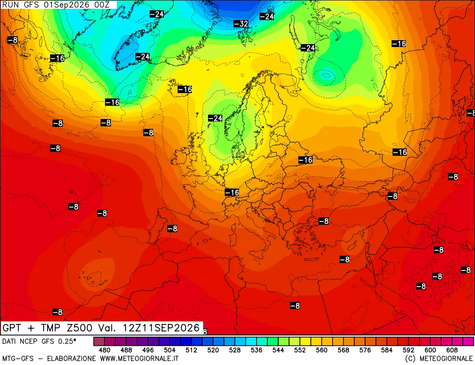 mappa 500 hPa GPT + Temp