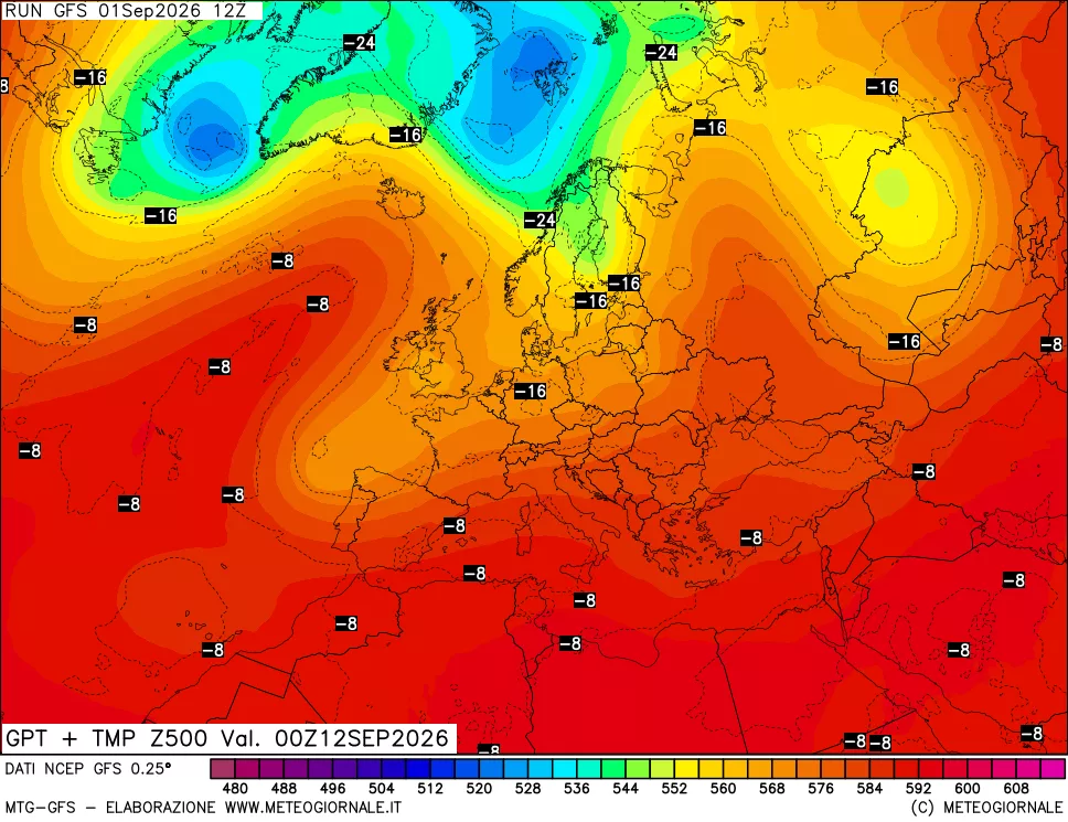 mappa 500 hPa GPT + Temp