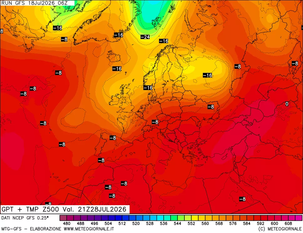 mappa 500 hPa GPT + Temp