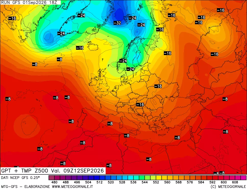 mappa 500 hPa GPT + Temp