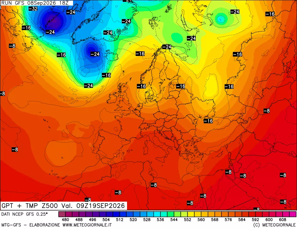 mappa 500 hPa GPT + Temp