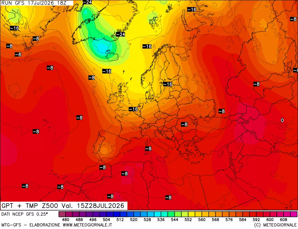 mappa 500 hPa GPT + Temp